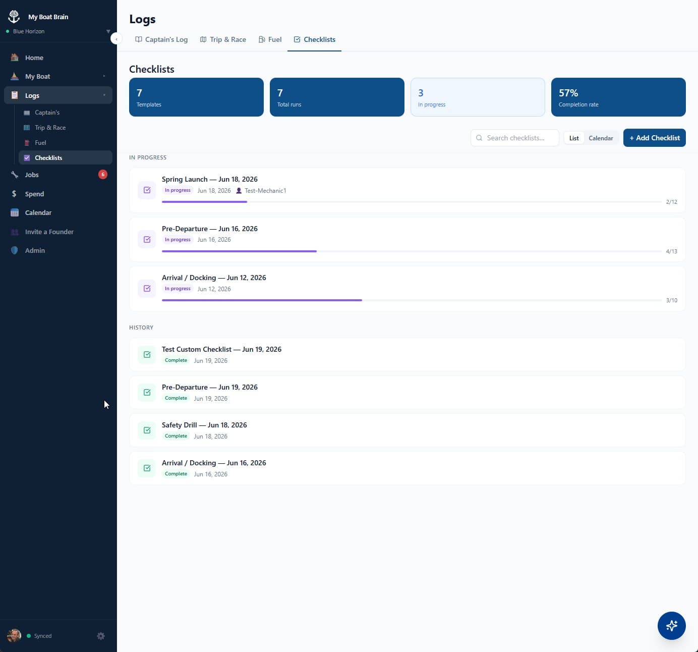 Checklists — seasonal templates + crew assignment