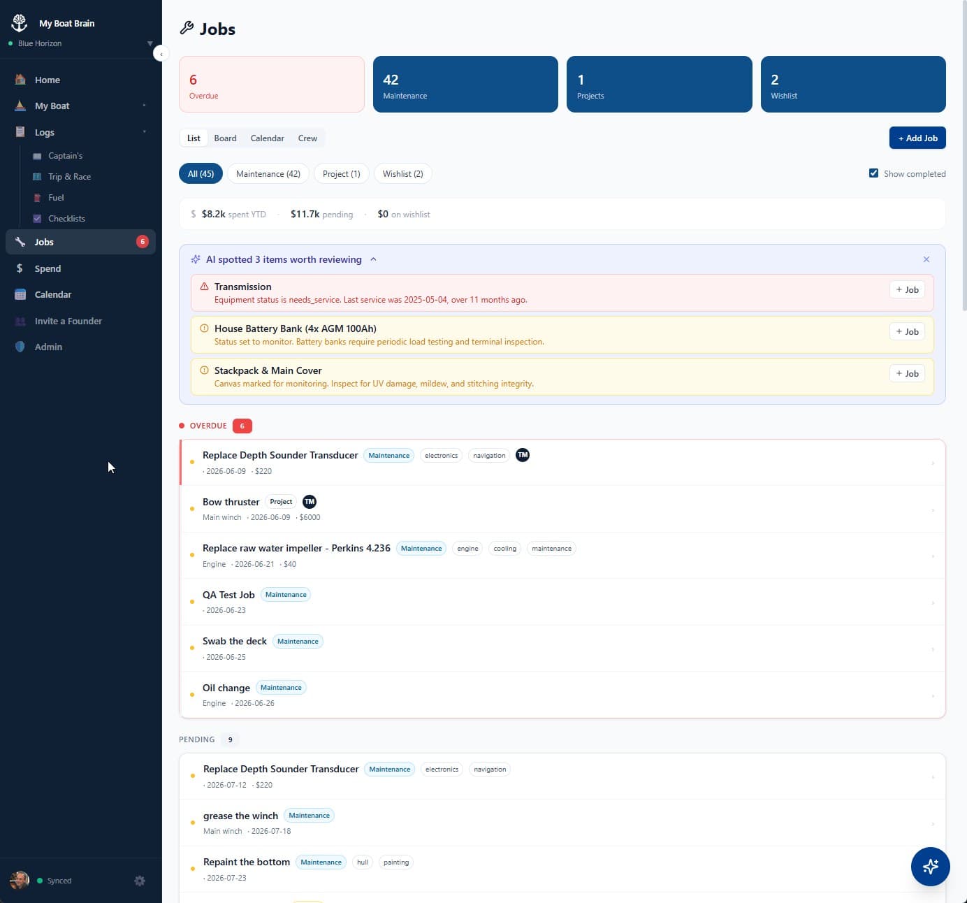 Jobs page — recurring jobs + AI suggestions